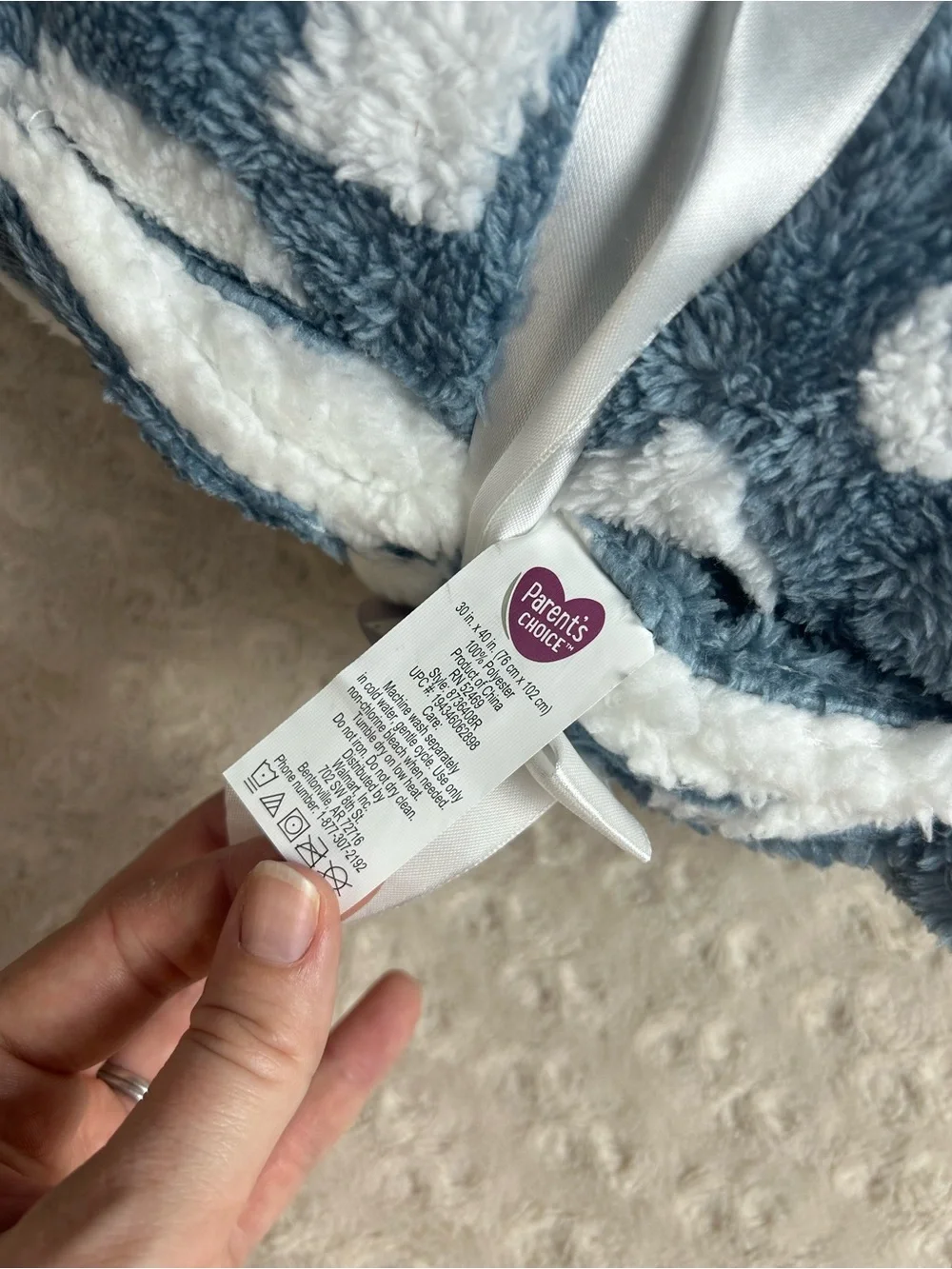 Parent's Choice Blue White Elephants Baby Blanket Plush Security Lovey Sherpa